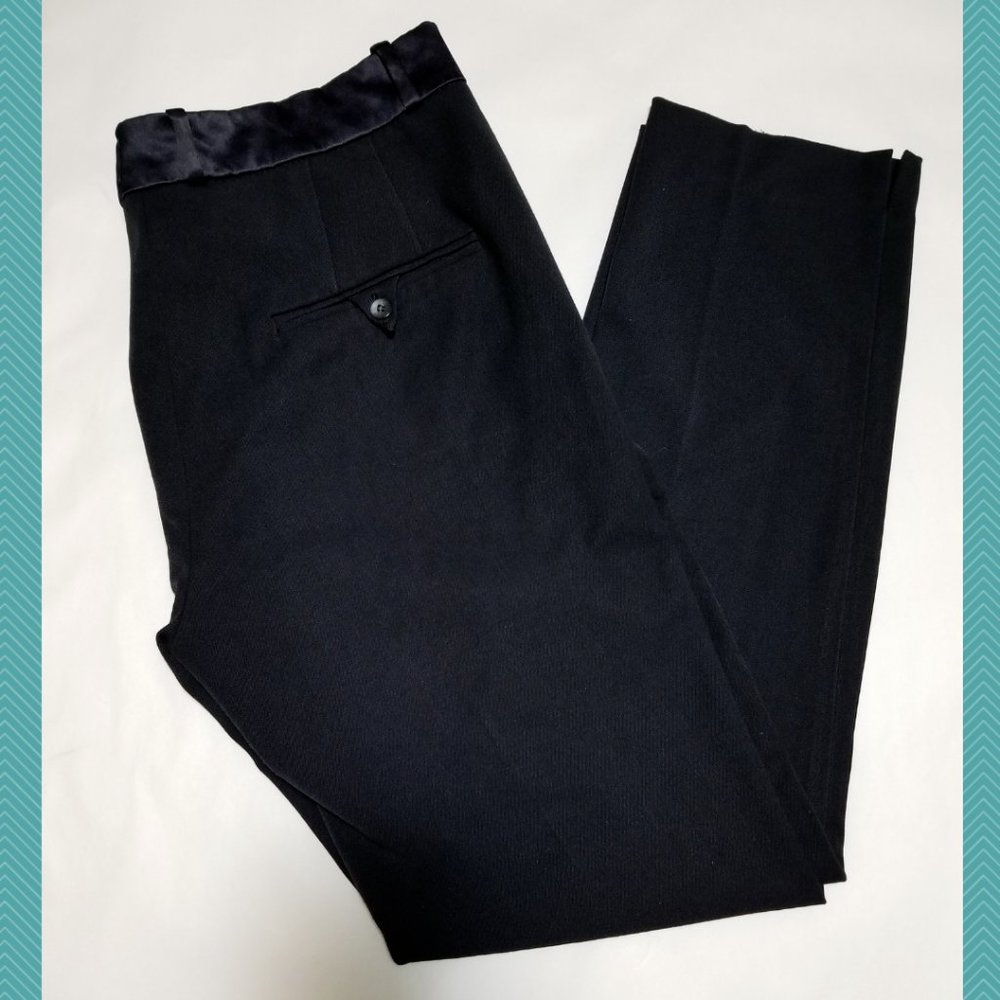 Zara Trafaluc Black High Rise Slim Leg Pants w/ Navy Waistband